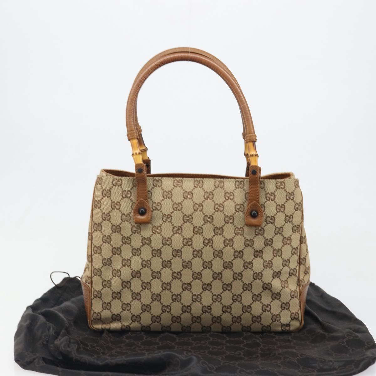 GUCCI GG Canvas Bamboo Tote Bag Beige 112526 Auth BA13579A