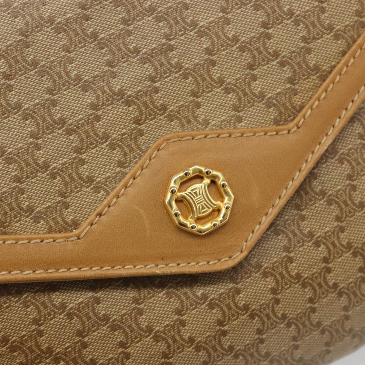 CELINE Macadam Canvas Shoulder Bag PVC Beige Gold Auth BA13580