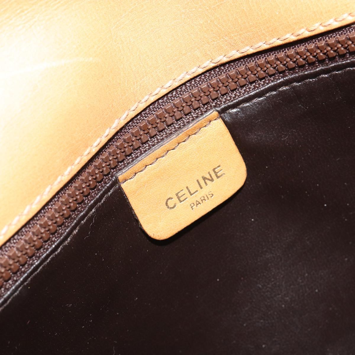CELINE Macadam Canvas Shoulder Bag PVC Beige Gold Auth BA13580