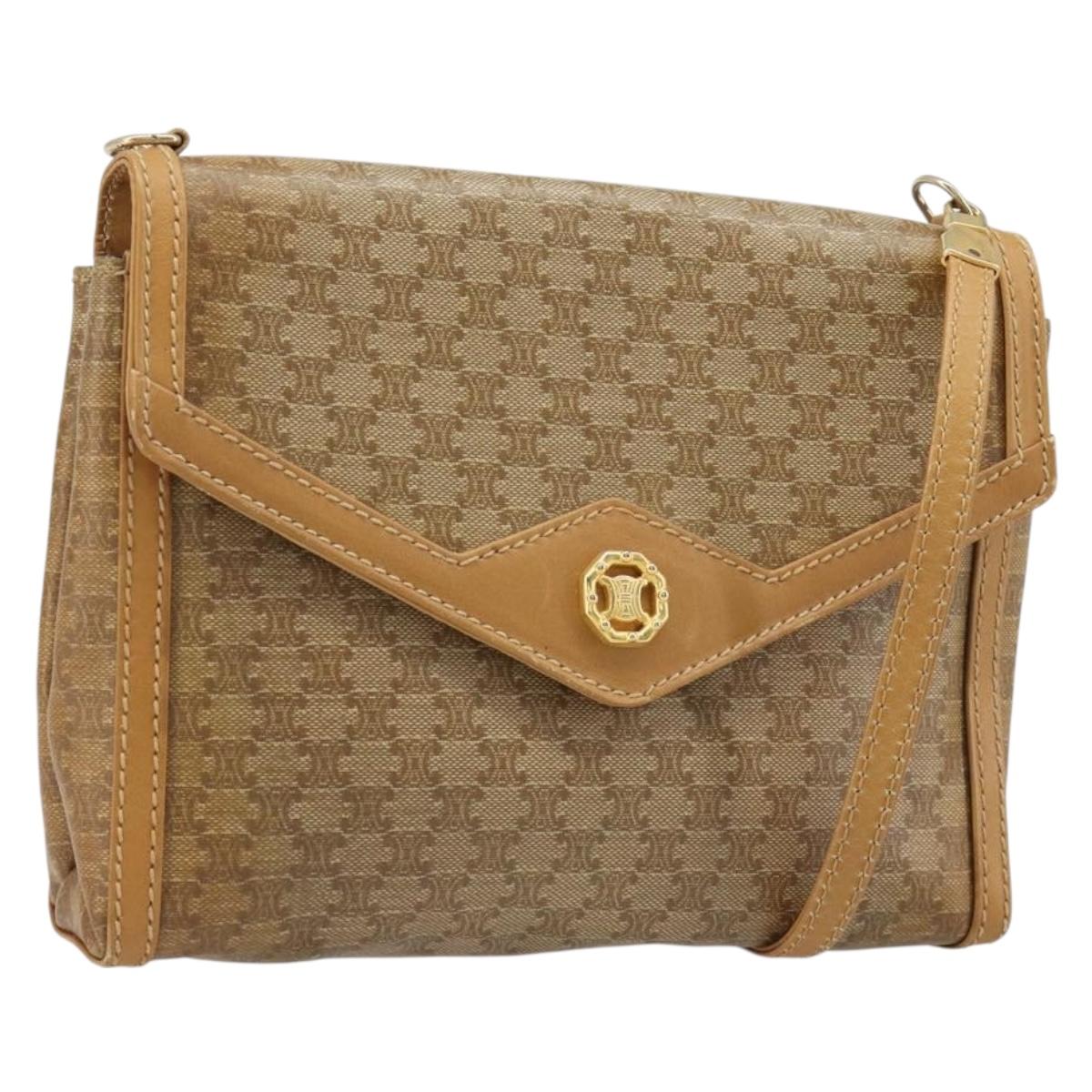 CELINE Macadam Canvas Shoulder Bag PVC Beige Gold Auth BA13580