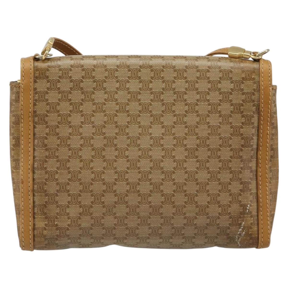 CELINE Macadam Canvas Shoulder Bag PVC Beige Gold Auth BA13580
