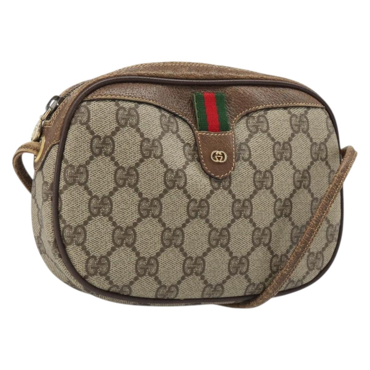 GUCCI GG Supreme Web Sherry Line Bag PVC Beige Gold 007 58 6112 Auth BA13581