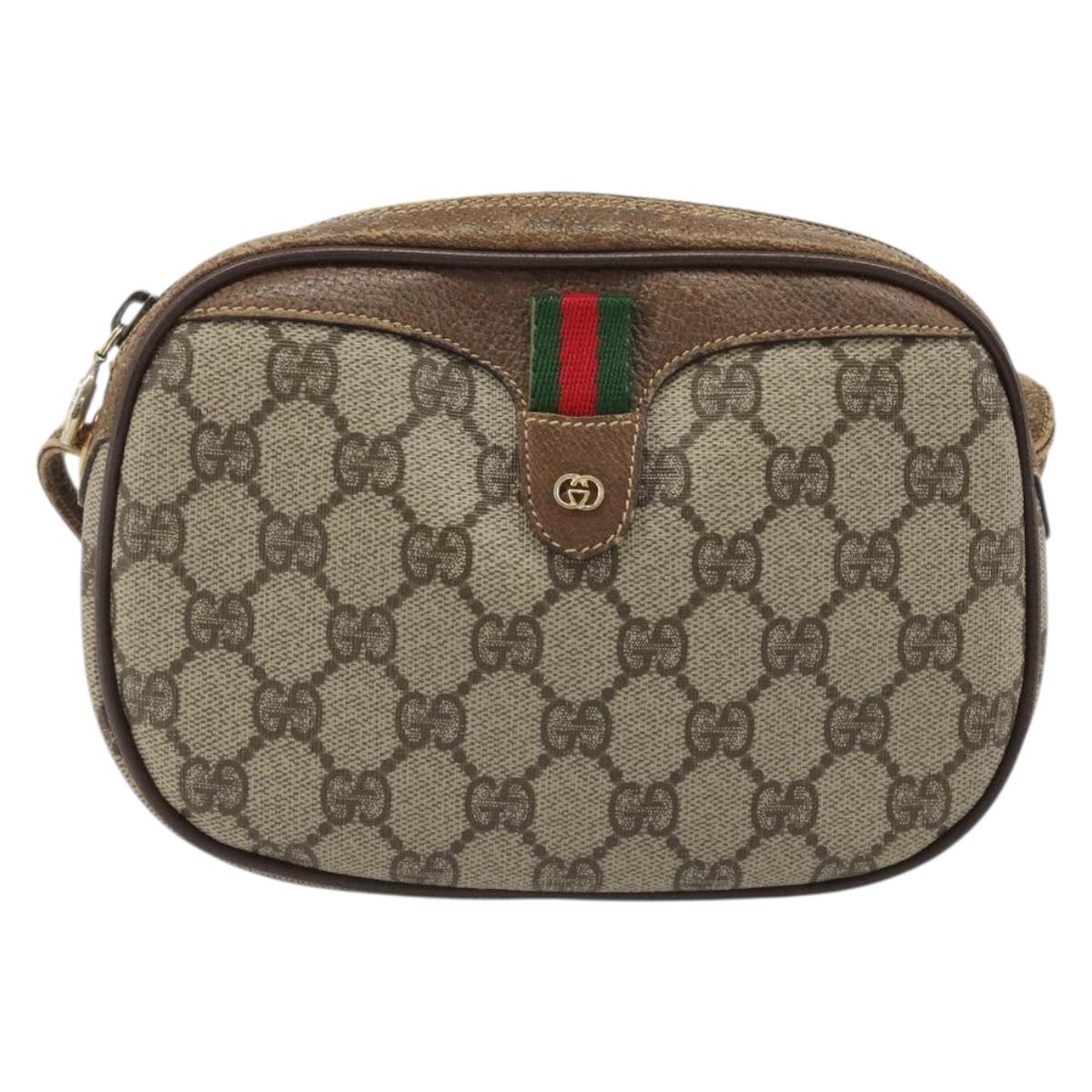 GUCCI GG Supreme Web Sherry Line Bag PVC Beige Gold 007 58 6112 Auth BA13581