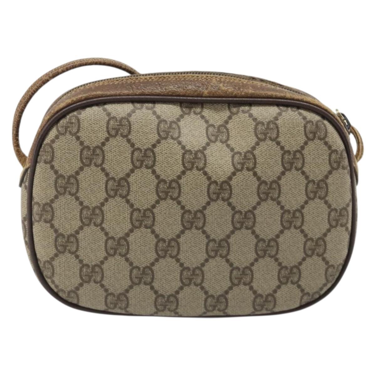GUCCI GG Supreme Web Sherry Line Bag PVC Beige Gold 007 58 6112 Auth BA13581