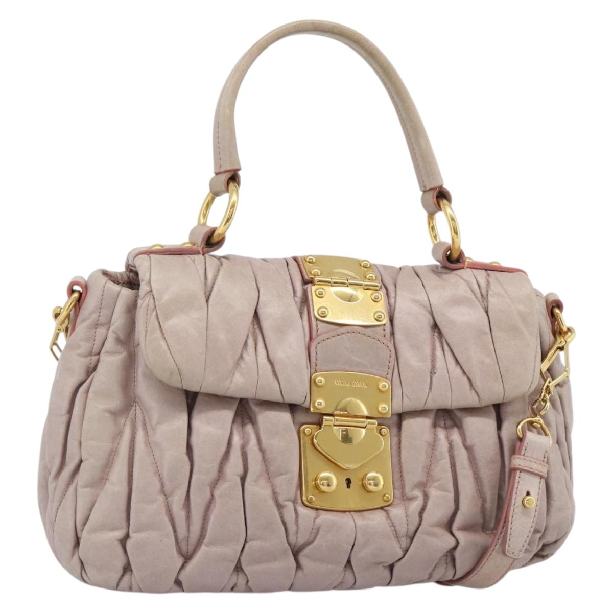 Miu Miu Hand Bag Leather 2way Pink Gold Auth BA13582A