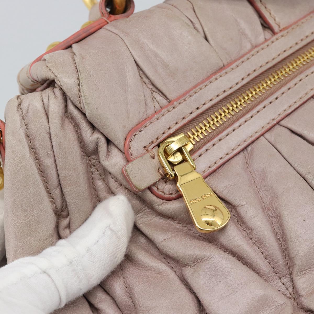 Miu Miu Hand Bag Leather 2way Pink Gold Auth BA13582A