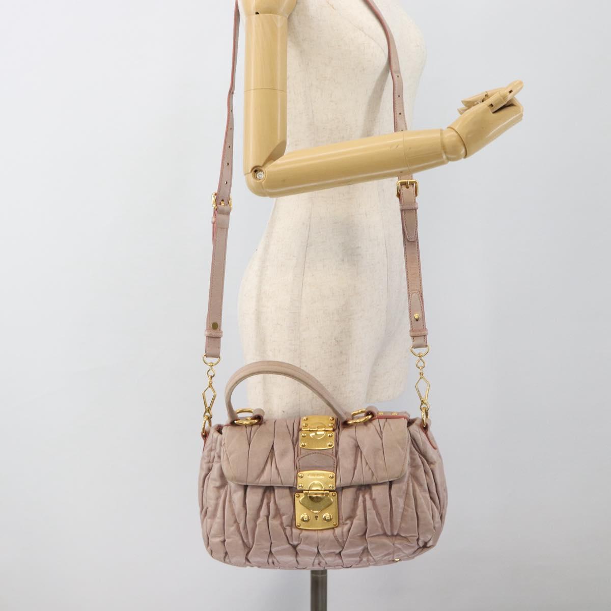 Miu Miu Hand Bag Leather 2way Pink Gold Auth BA13582A