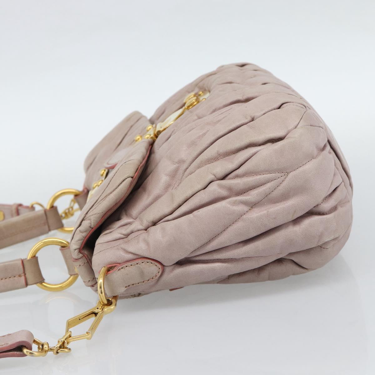 Miu Miu Hand Bag Leather 2way Pink Gold Auth BA13582A