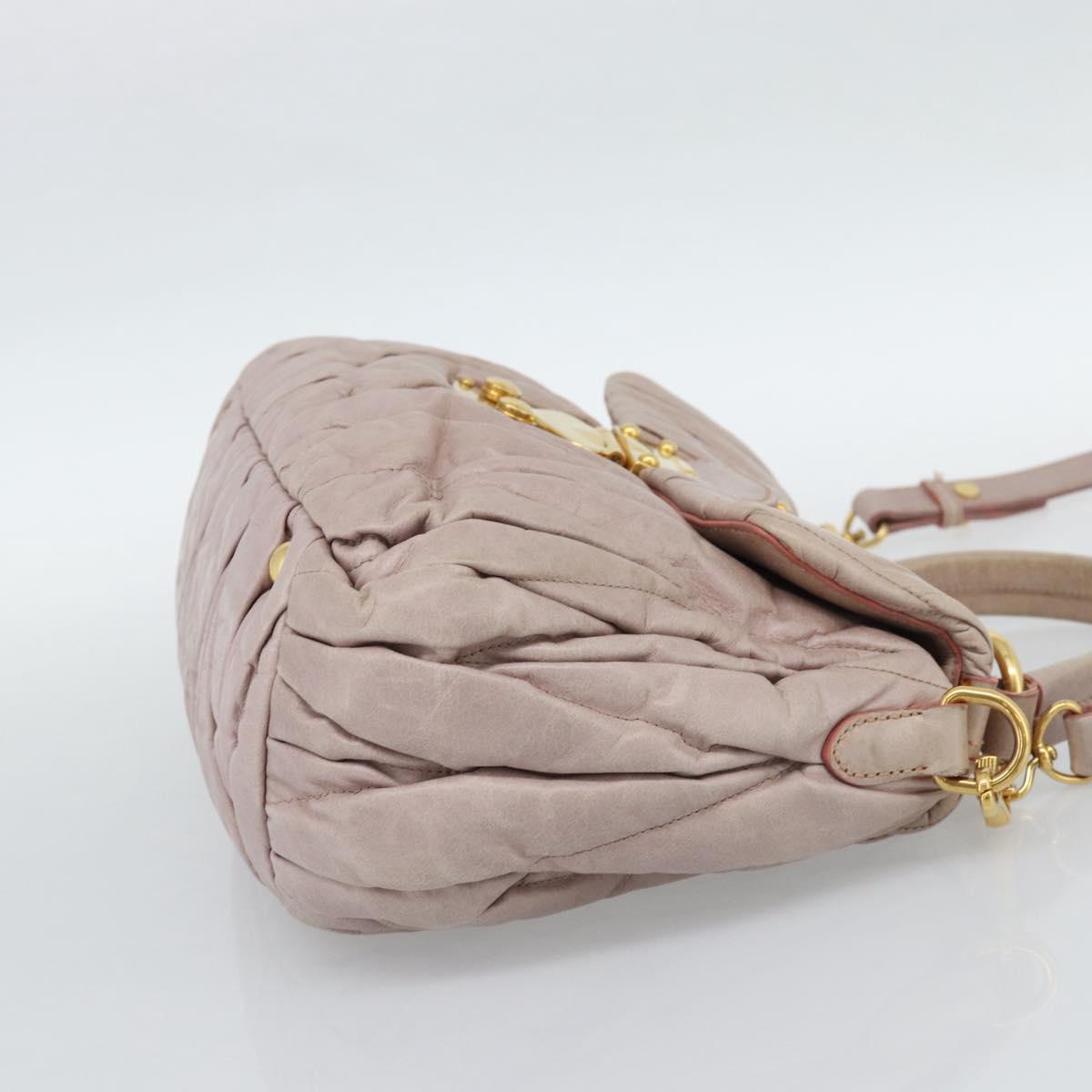 Miu Miu Hand Bag Leather 2way Pink Gold Auth BA13582A