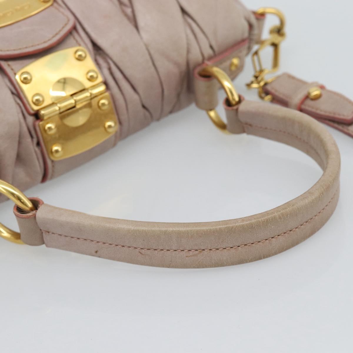 Miu Miu Hand Bag Leather 2way Pink Gold Auth BA13582A
