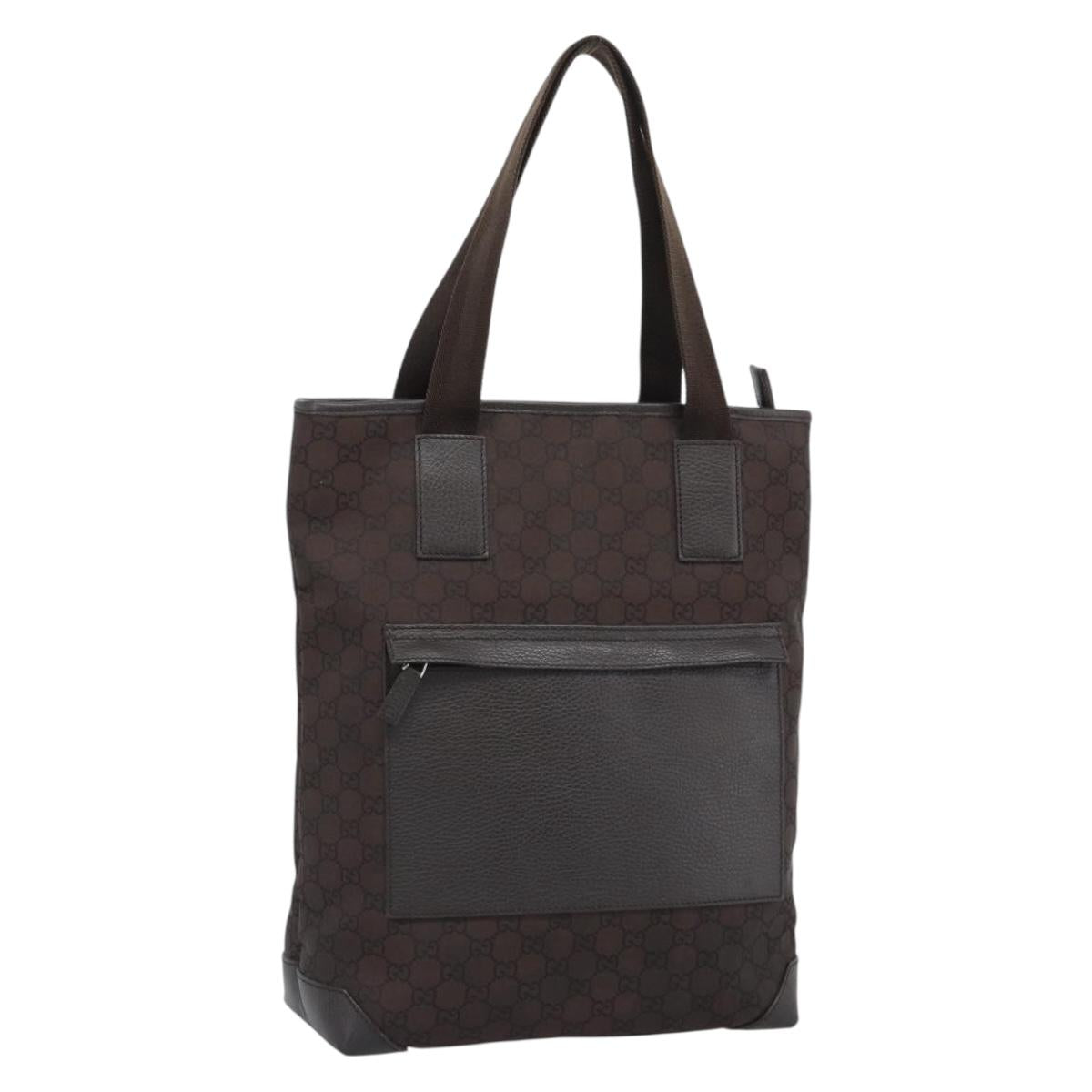 GUCCI GG Canvas Tote Bag Nylon Brown Silver 180450 Auth BA13588A