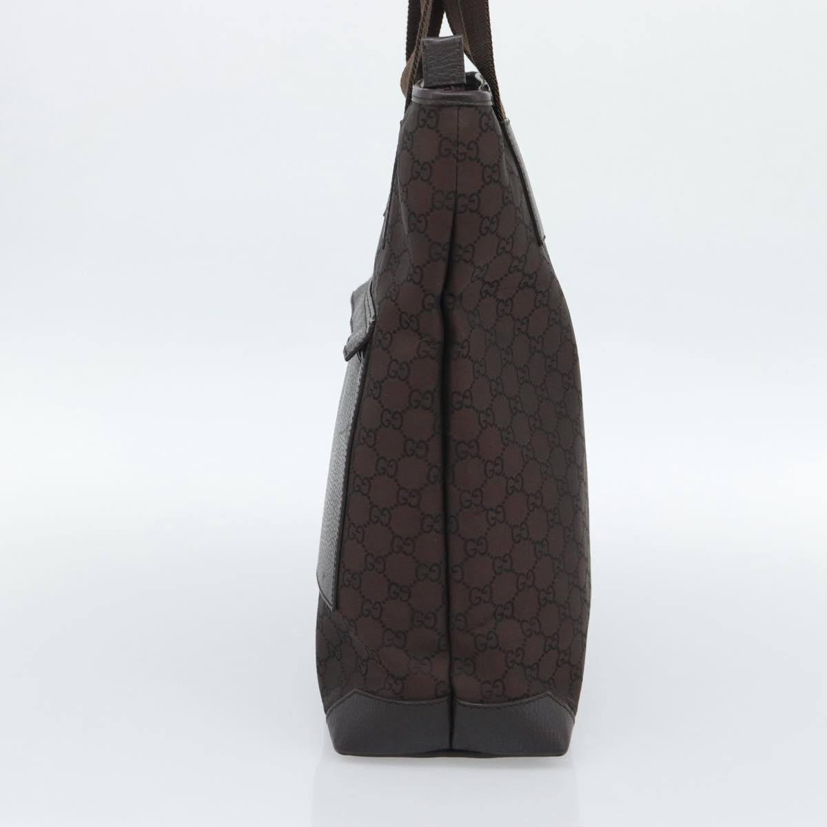 GUCCI GG Canvas Tote Bag Nylon Brown Silver 180450 Auth BA13588A