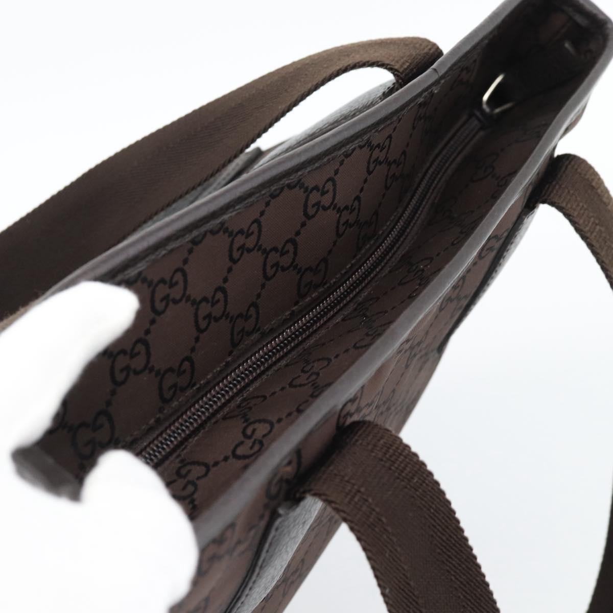 GUCCI GG Canvas Tote Bag Nylon Brown Silver 180450 Auth BA13588A