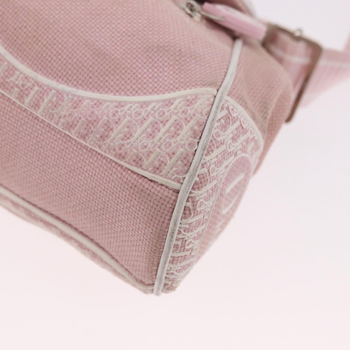 Christian Dior Trotter Canvas Shoulder Bag Pink Silver Auth BA13589A