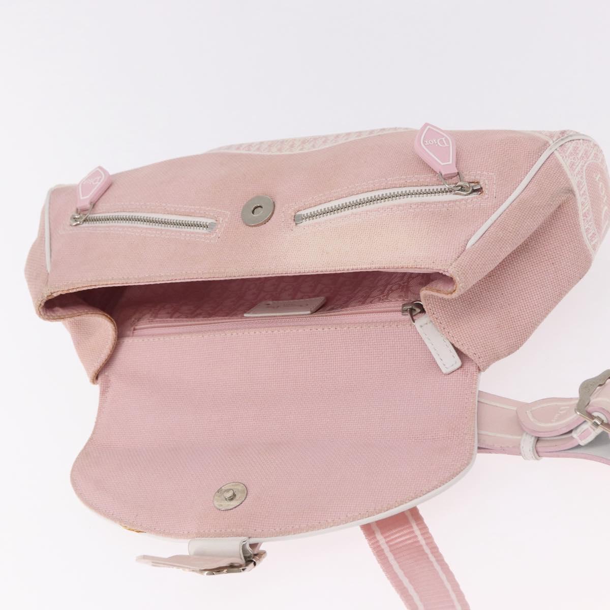 Christian Dior Trotter Canvas Shoulder Bag Pink Silver Auth BA13589A