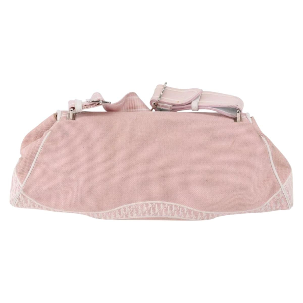 Christian Dior Trotter Canvas Shoulder Bag Pink Silver Auth BA13589A