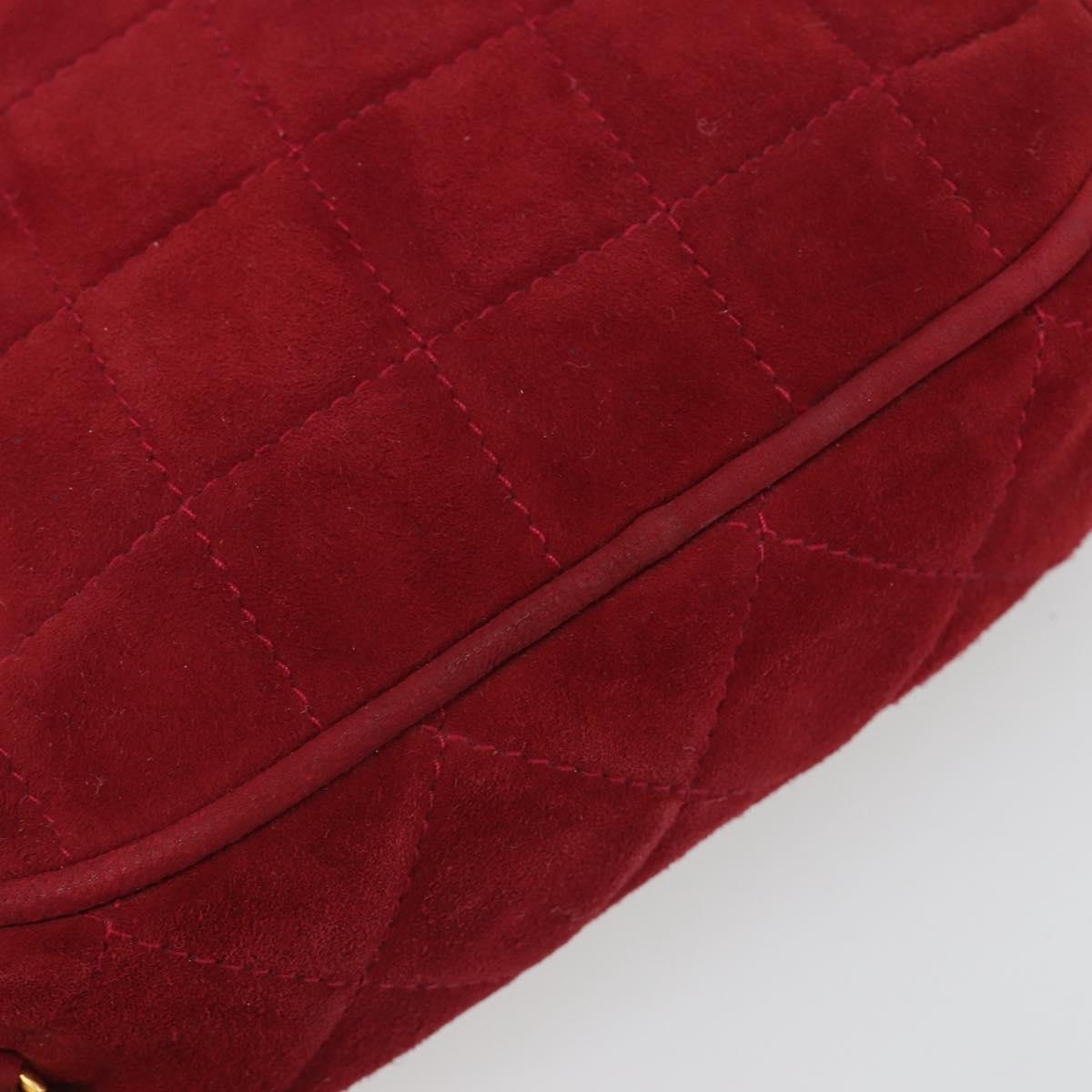 CHANEL Matelasse Chain Shoulder Bag Suede Red Gold CC Auth BA13590A