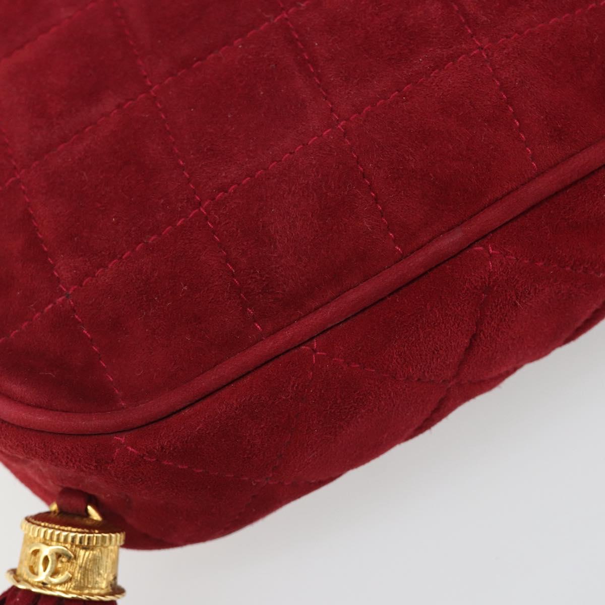 CHANEL Matelasse Chain Shoulder Bag Suede Red Gold CC Auth BA13590A