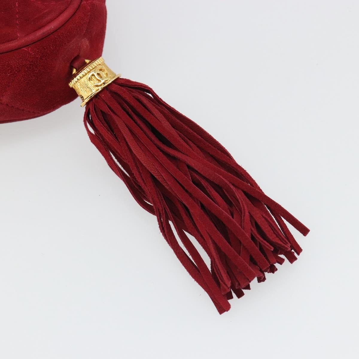CHANEL Matelasse Chain Shoulder Bag Suede Red Gold CC Auth BA13590A