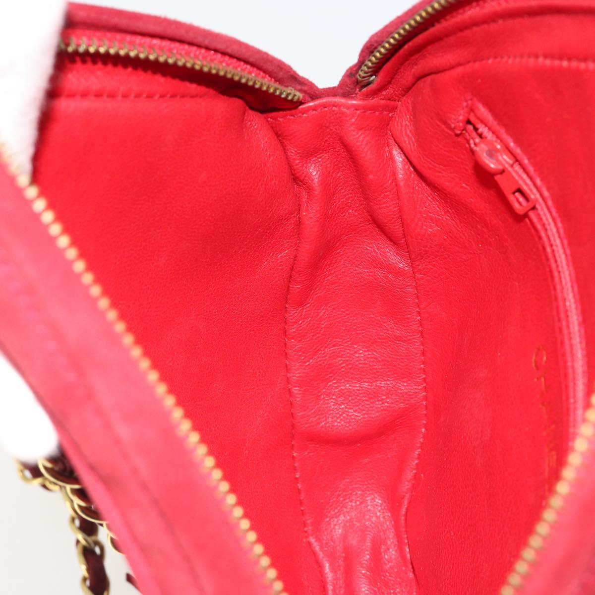 CHANEL Matelasse Chain Shoulder Bag Suede Red Gold CC Auth BA13590A