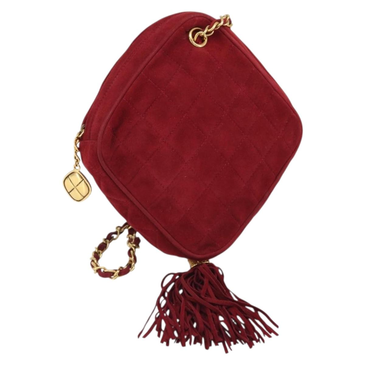 CHANEL Matelasse Chain Shoulder Bag Suede Red Gold CC Auth BA13590A