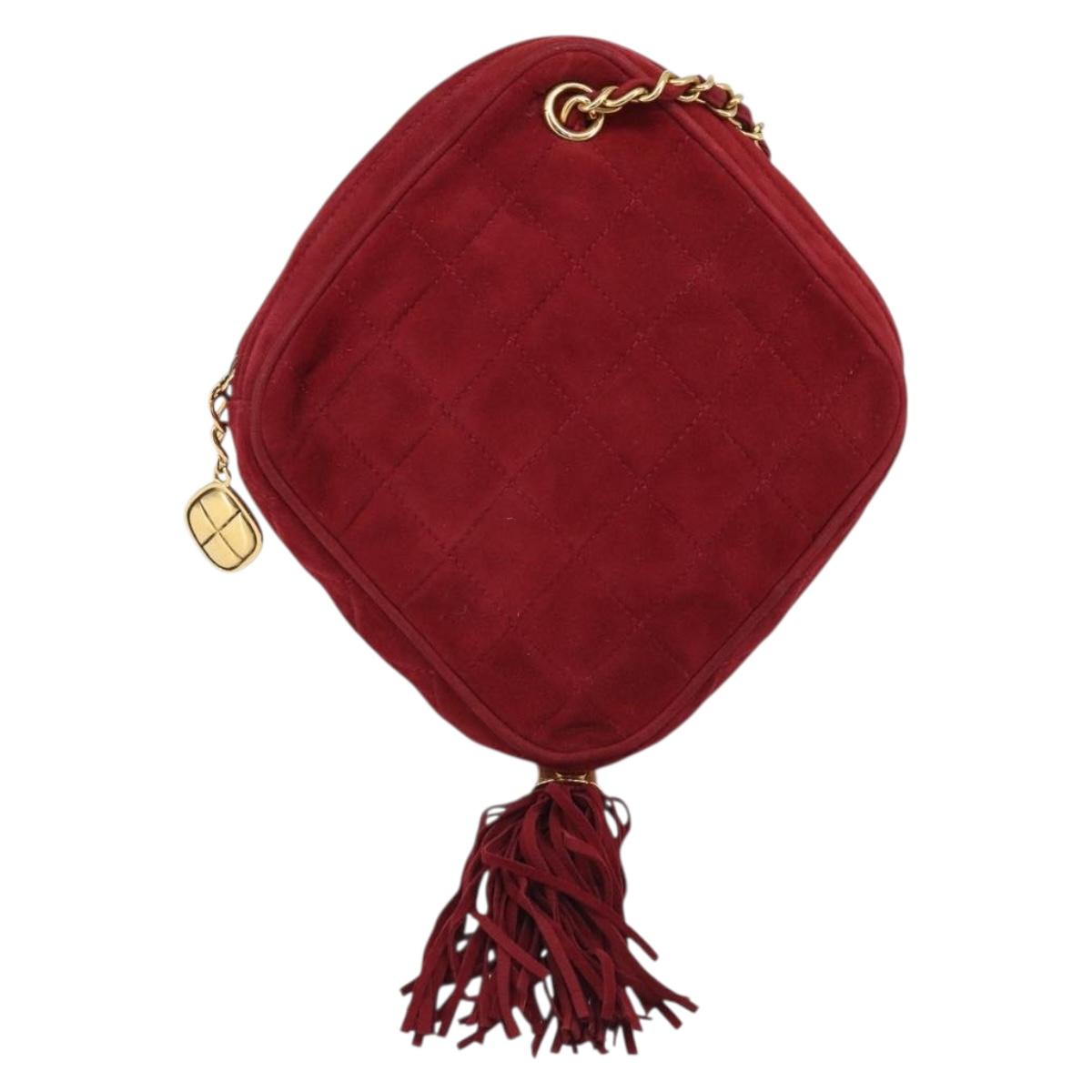 CHANEL Matelasse Chain Shoulder Bag Suede Red Gold CC Auth BA13590A