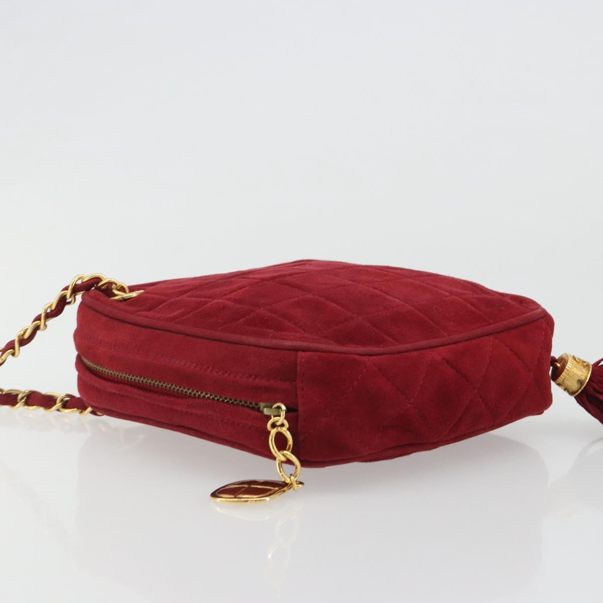 CHANEL Matelasse Chain Shoulder Bag Suede Red Gold CC Auth BA13590A