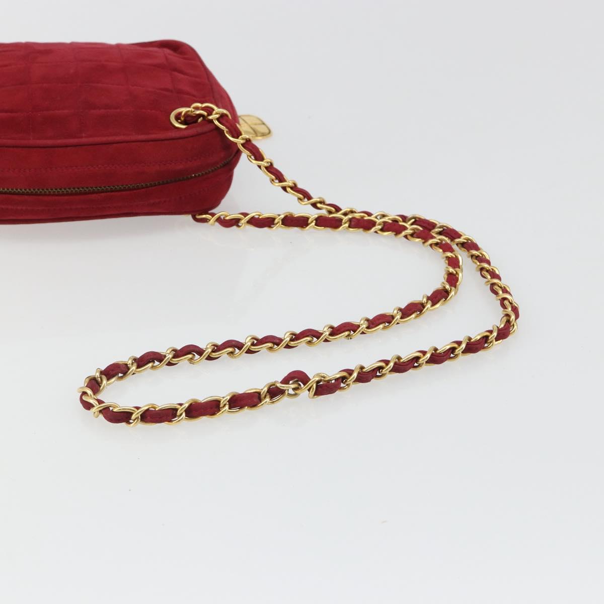 CHANEL Matelasse Chain Shoulder Bag Suede Red Gold CC Auth BA13590A