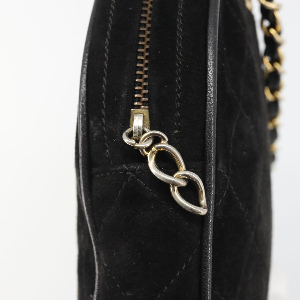 CHANEL Matelasse Chain Hand Bag Suede Black Gold CC Auth BA13591