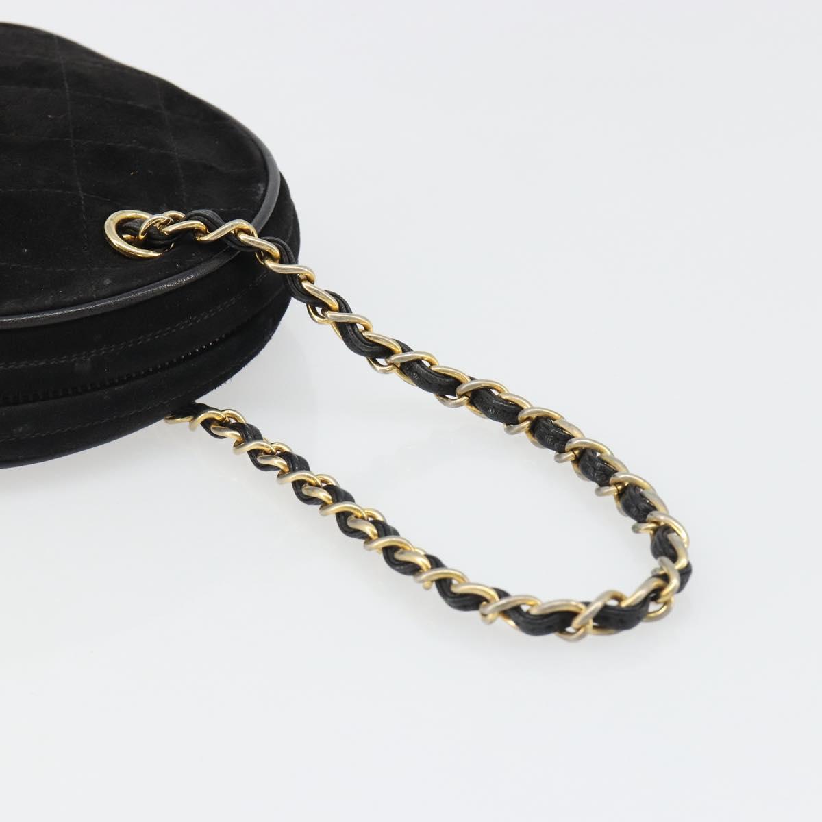 CHANEL Matelasse Chain Hand Bag Suede Black Gold CC Auth BA13591