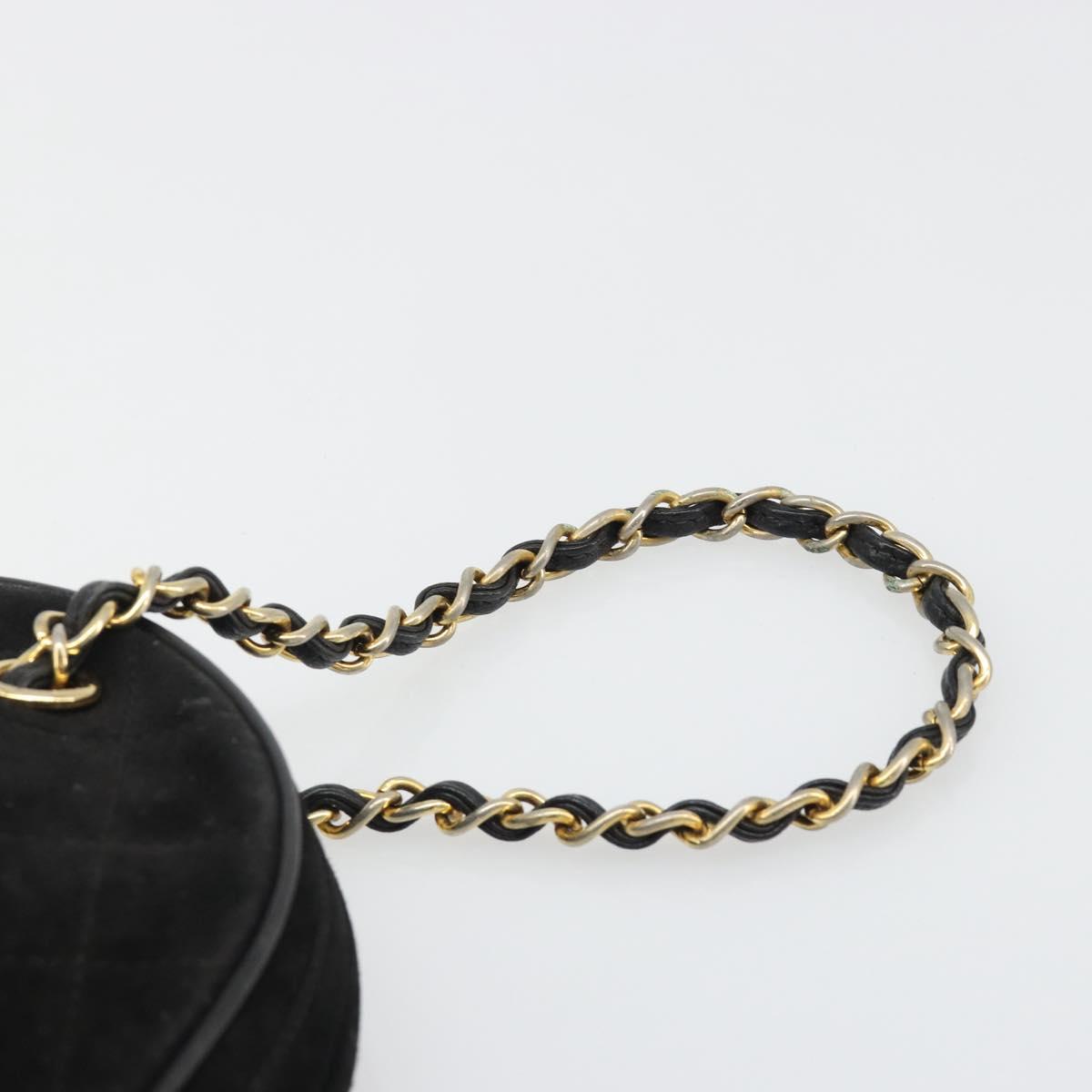 CHANEL Matelasse Chain Hand Bag Suede Black Gold CC Auth BA13591