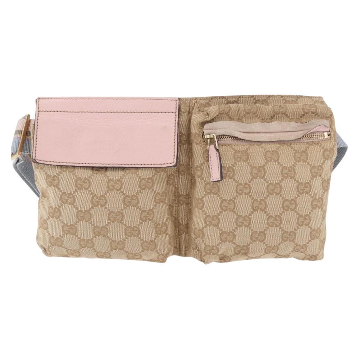 GUCCI GG Canvas Waist Bag Beige Gold 28566 Auth BA13592A