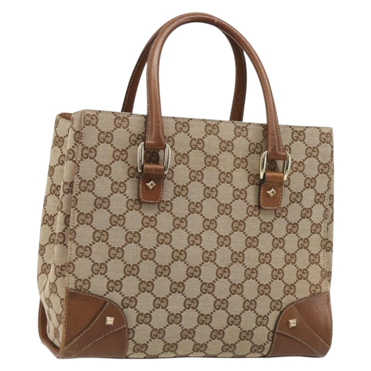GUCCI GG Canvas Hand Bag Beige Gold 120895 Auth BA13596