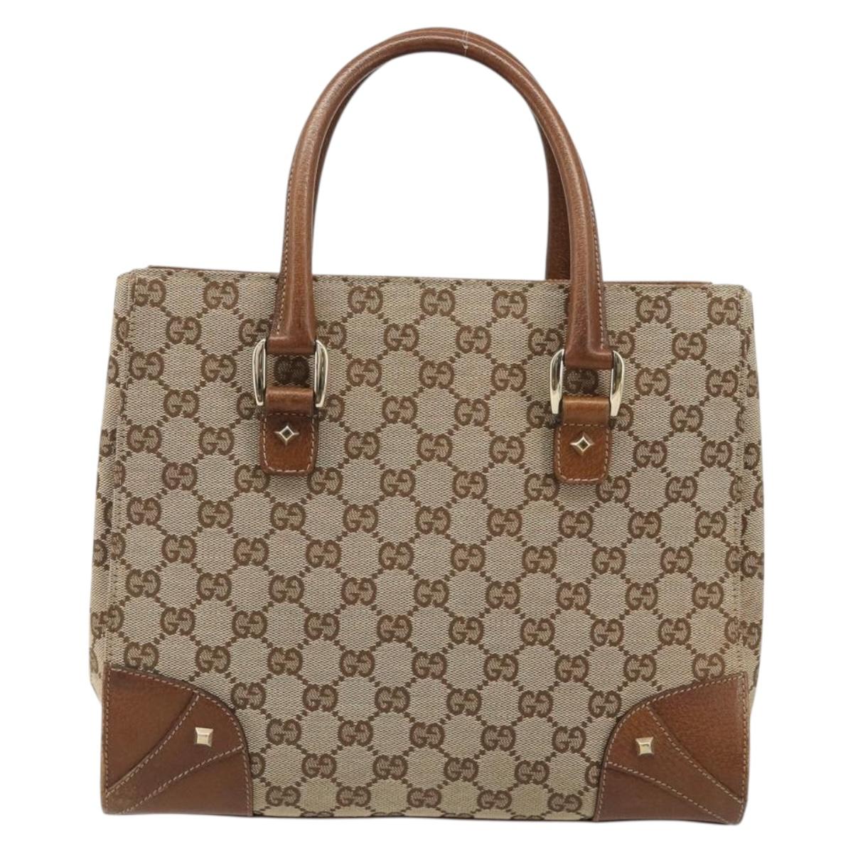 GUCCI GG Canvas Hand Bag Beige Gold 120895 Auth BA13596