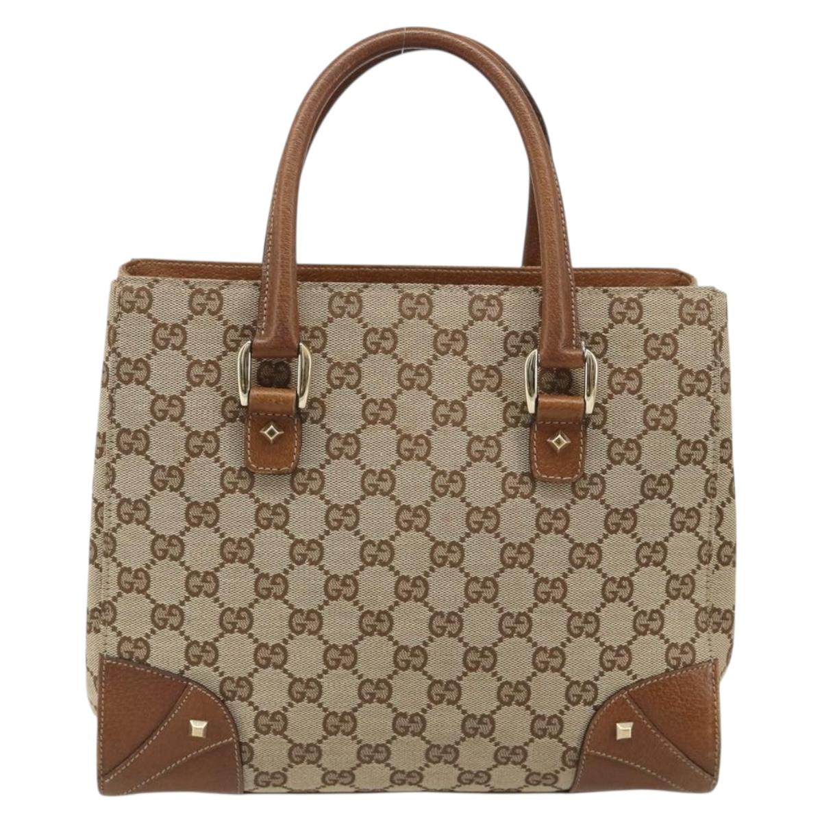 GUCCI GG Canvas Hand Bag Beige Gold 120895 Auth BA13596