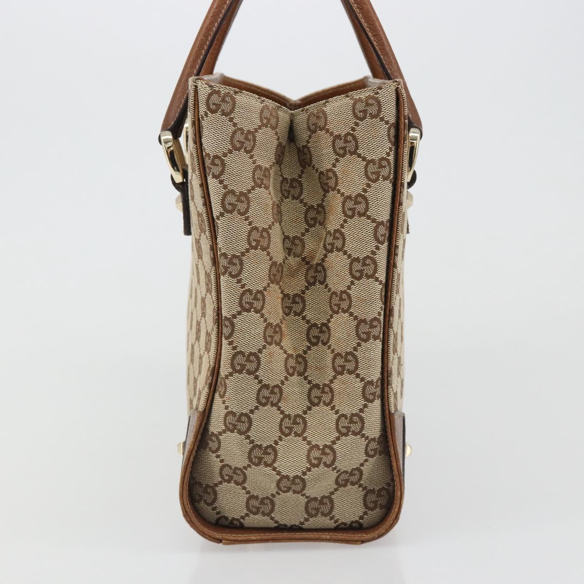 GUCCI GG Canvas Hand Bag Beige Gold 120895 Auth BA13596