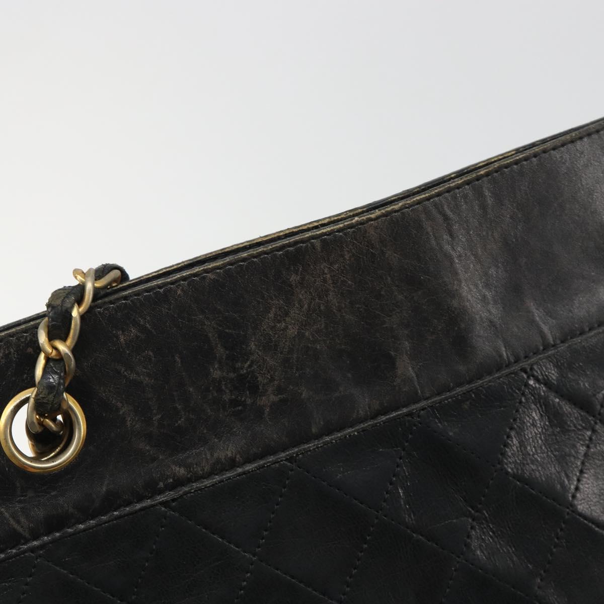 CHANEL Chain Tote Bag Lamb Skin Black Gold CC Auth BA13601