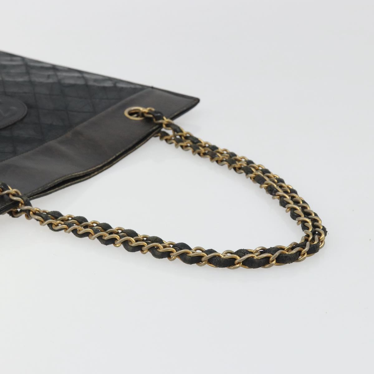 CHANEL Chain Tote Bag Lamb Skin Black Gold CC Auth BA13601