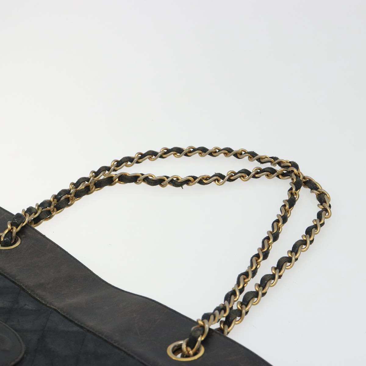 CHANEL Chain Tote Bag Lamb Skin Black Gold CC Auth BA13601
