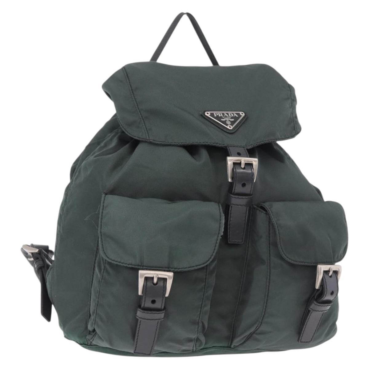 PRADA Backpack Nylon Green Silver Auth BA13603A