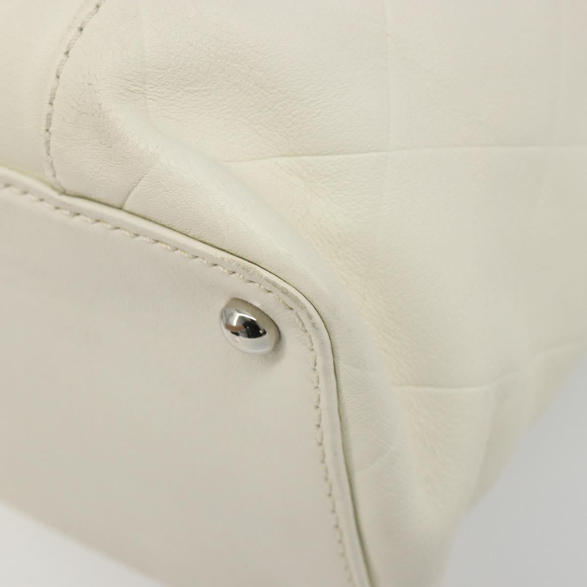 CHANEL V Stitch Hand Bag Lamb Skin White Silver CC Auth BA13606V