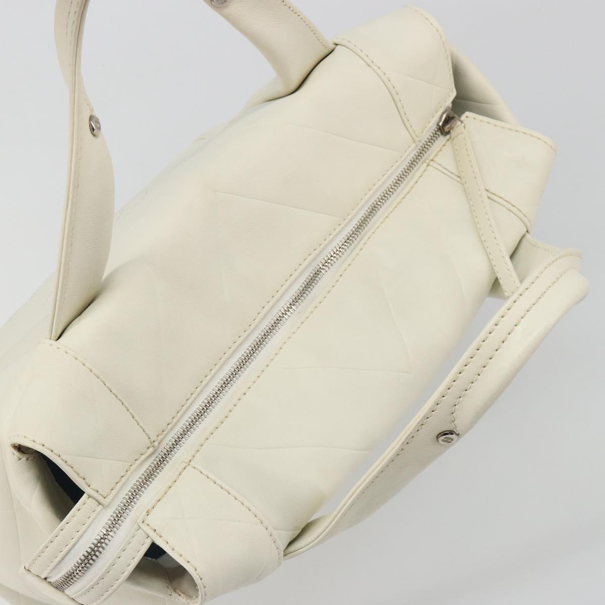 CHANEL V Stitch Hand Bag Lamb Skin White Silver CC Auth BA13606V