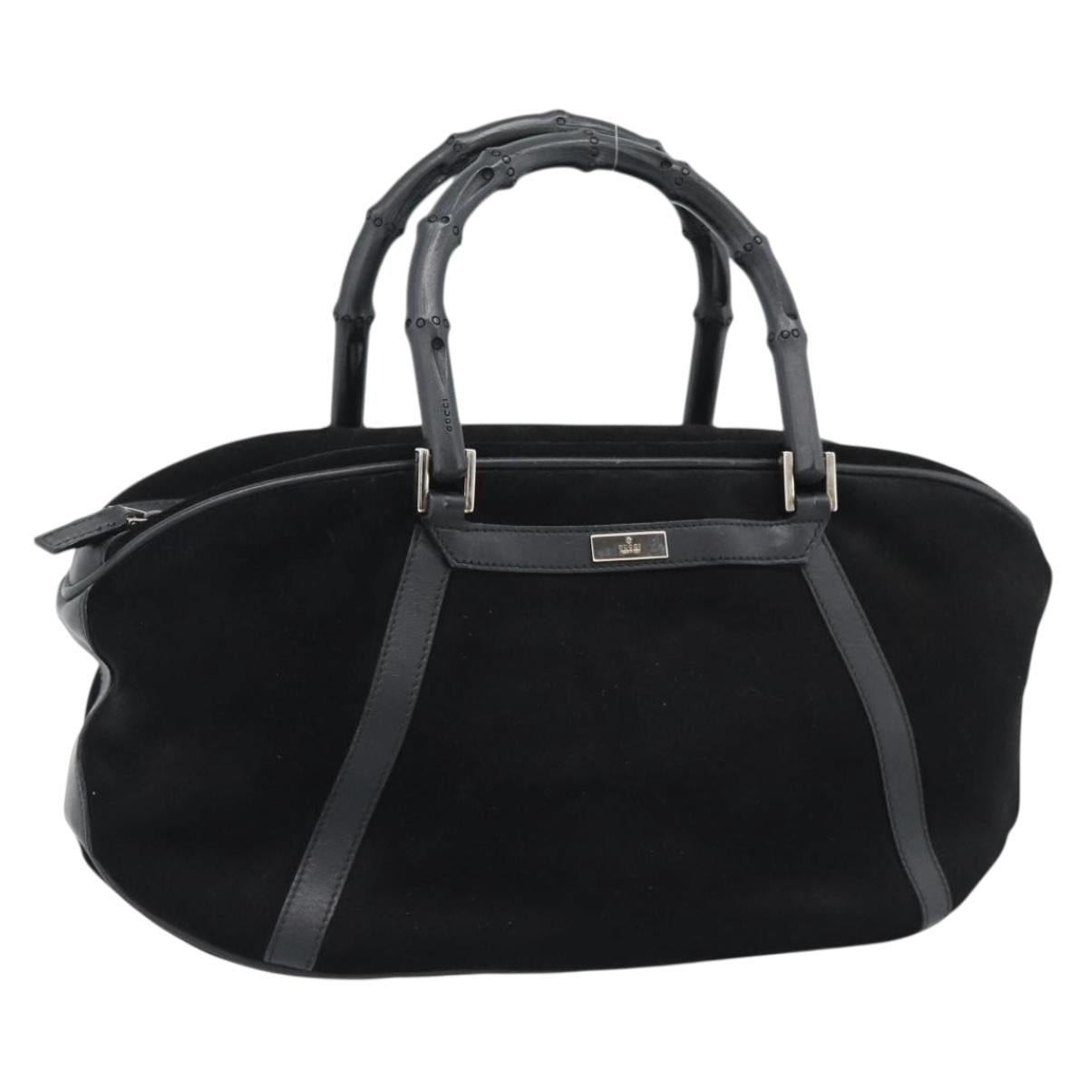 GUCCI Bamboo Hand Bag Suede Black Silver 002 1084 200047 Auth BA13607V