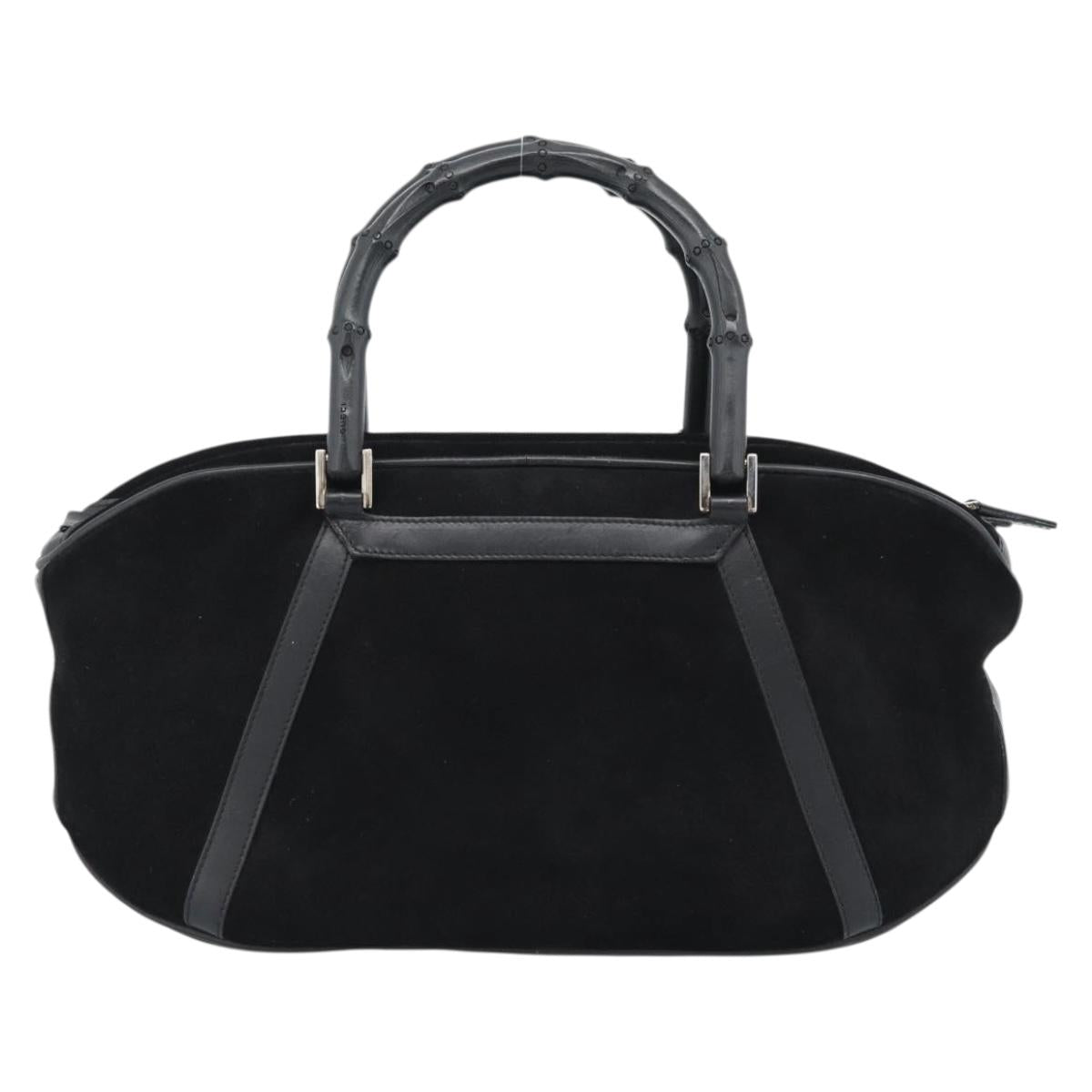 GUCCI Bamboo Hand Bag Suede Black Silver 002 1084 200047 Auth BA13607V