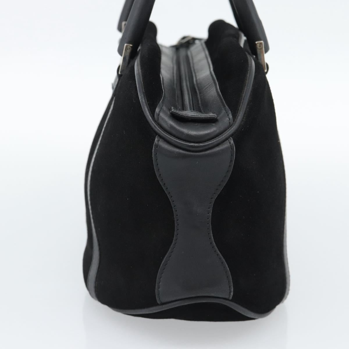 GUCCI Bamboo Hand Bag Suede Black Silver 002 1084 200047 Auth BA13607V