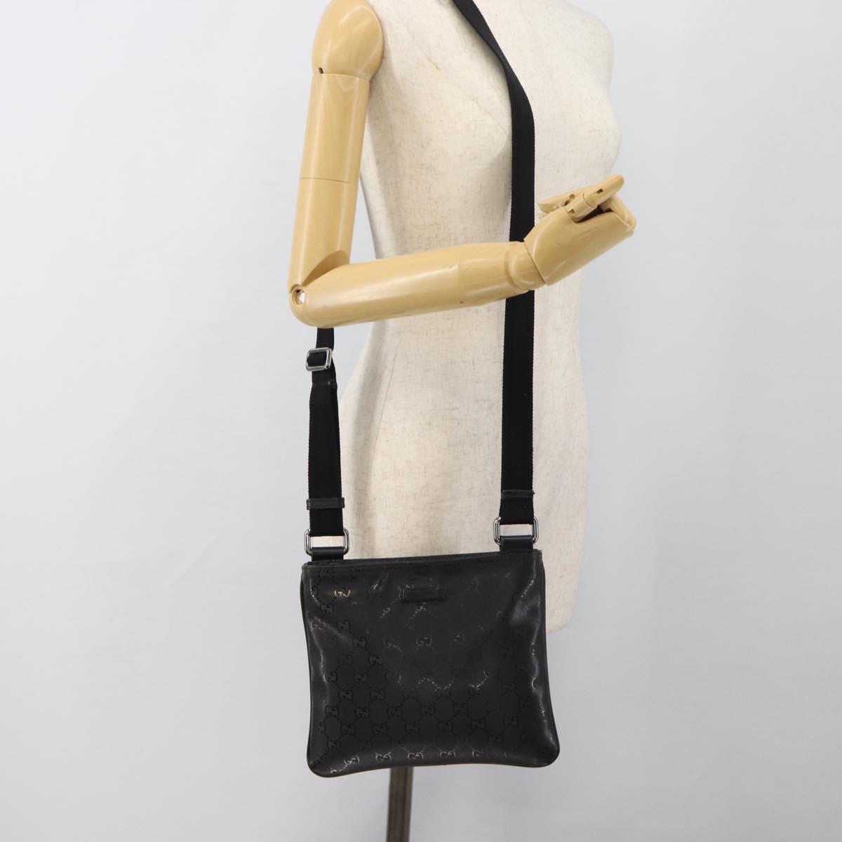 GUCCI GG Implementation Shoulder Bag PVC Black Silver Auth BA13608