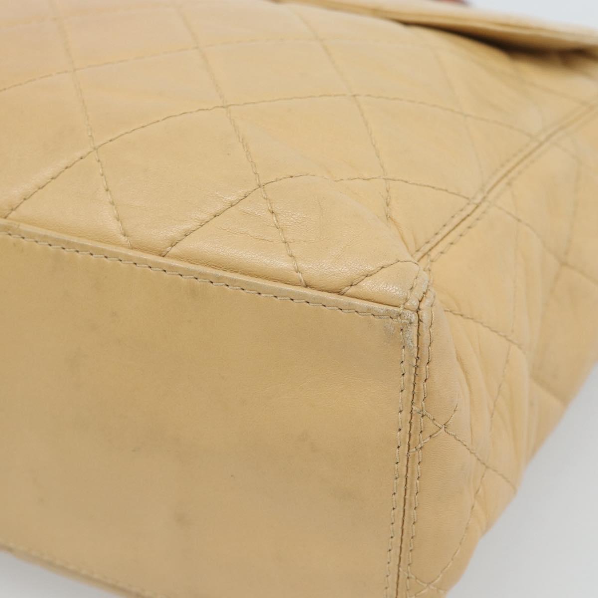 CHANEL Matelasse Hand Bag Lamb Skin Beige CC Auth BA13609V