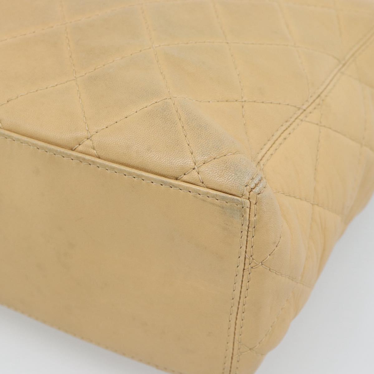 CHANEL Matelasse Hand Bag Lamb Skin Beige CC Auth BA13609V