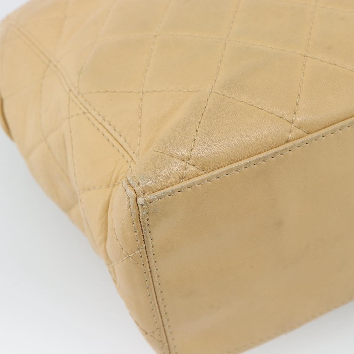 CHANEL Matelasse Hand Bag Lamb Skin Beige CC Auth BA13609V