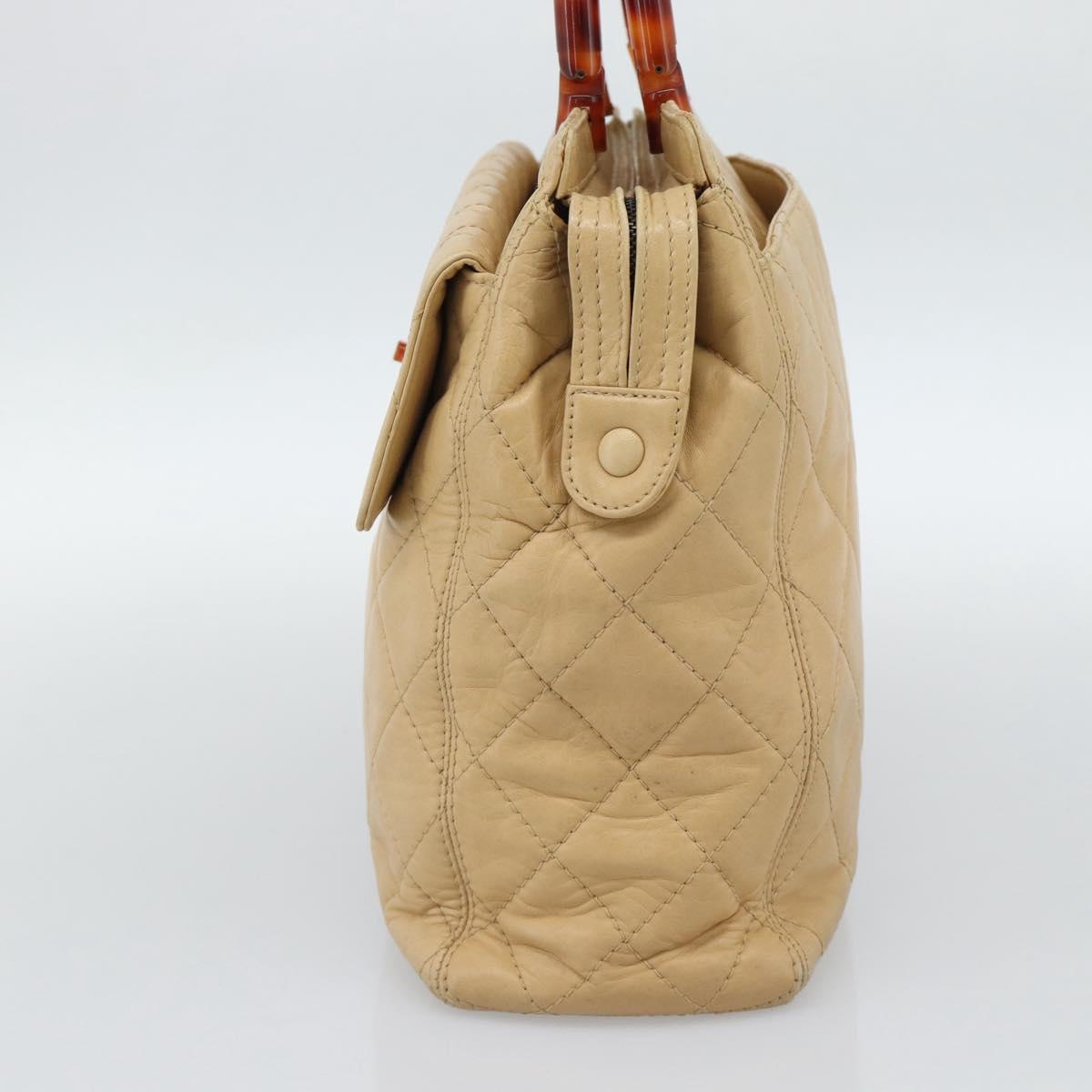 CHANEL Matelasse Hand Bag Lamb Skin Beige CC Auth BA13609V